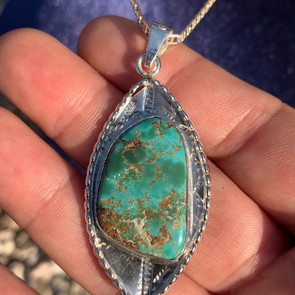 Silver Necklace with Turquoise Pendant - Picture 4 of 16
